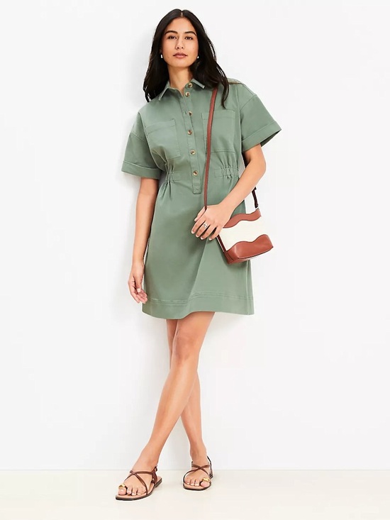 LOFT Dresses & Skirts - LOFT NWT❗️Collar Sage Green Button-Front Shirt Dress
